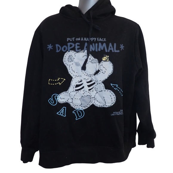 Senseless Other - Senseless Dope Animal SAD Skeleton Teddy Bear Hoodie Black Mens L/XL Streetwear